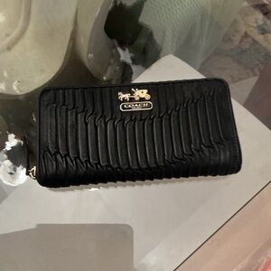 Authentic COACH Black Pleated Zip Wallet with Gold Logo
